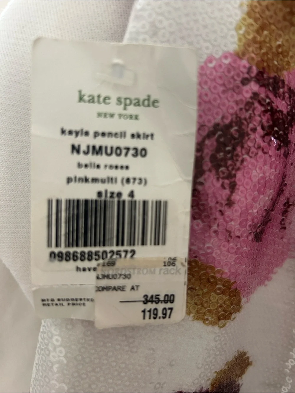 kate spade Sequins White Pencil Skirt with Pink and Berry Floral Print